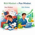 rich mindset vs poor mindset showing difference between spending and investing habits